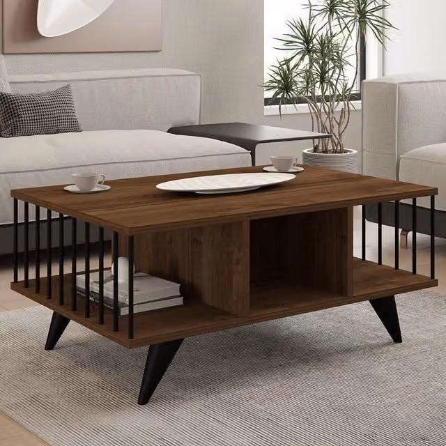 Tavolino da salotto moderno DMORA rettangolare in legno marrone e nero L: 90 cm, P: 60 cm, H: 40 cm – 1