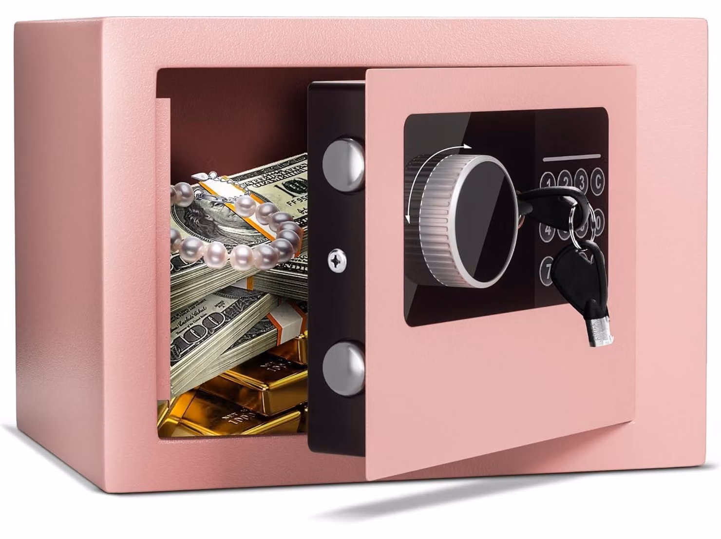Cassaforte elettronica - Ignifuga e impermeabile - 6,6 litri - Rosa - Con 2 chiavi
