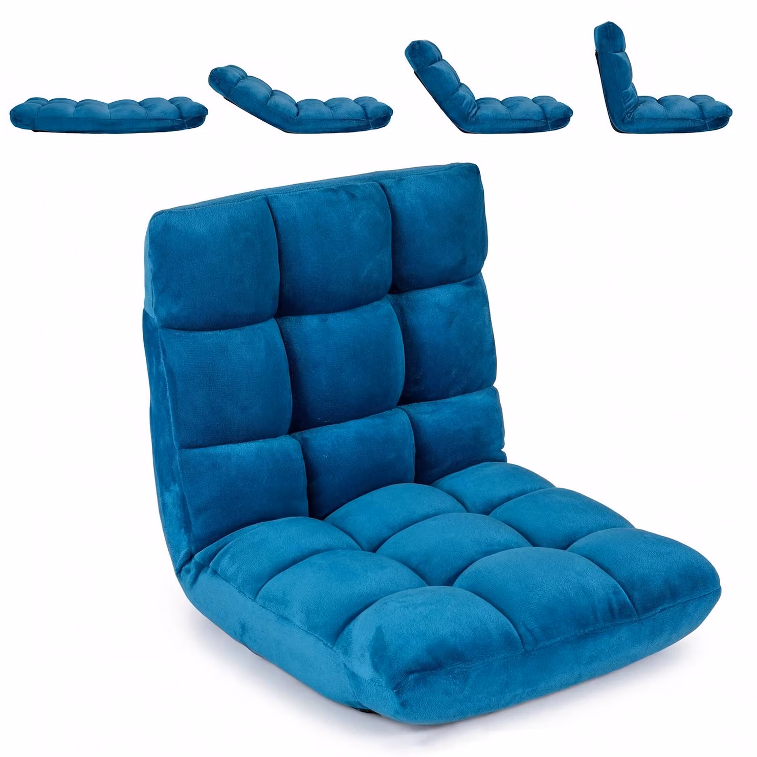 Divano da pavimento KOMFOTTEU con schienale regolabile, divano imbottito per pavimento con funzione letto, sedia pieghevole per la meditazione, poltrona relax da pavimento, sedia da pavimento per soggiorno, camera da letto e balcone, resistente fino a 160