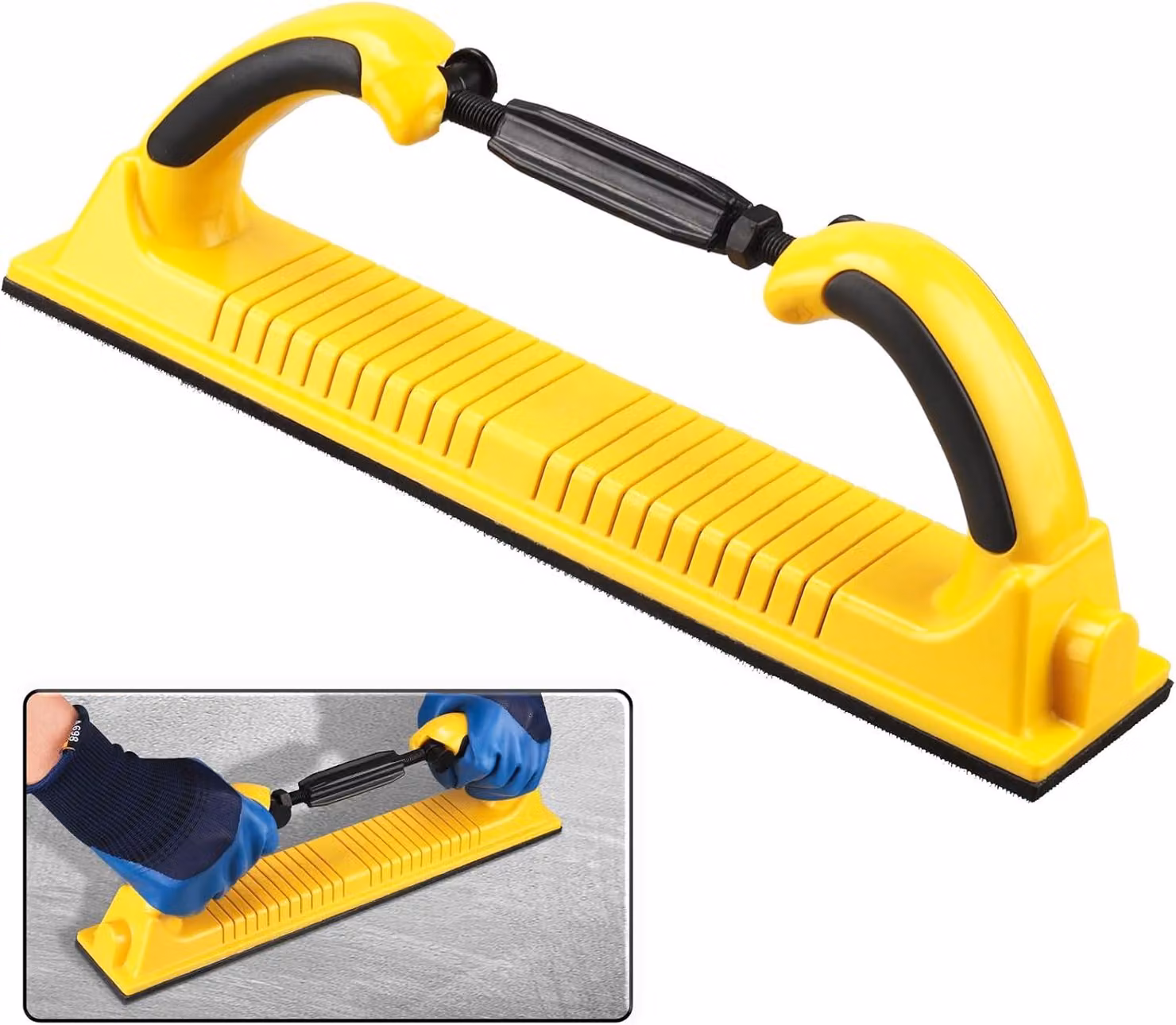 Levigatrice flessibile, dimensioni 7 cm x 40 cm, per carta abrasiva a rete da 70 mm, con manico