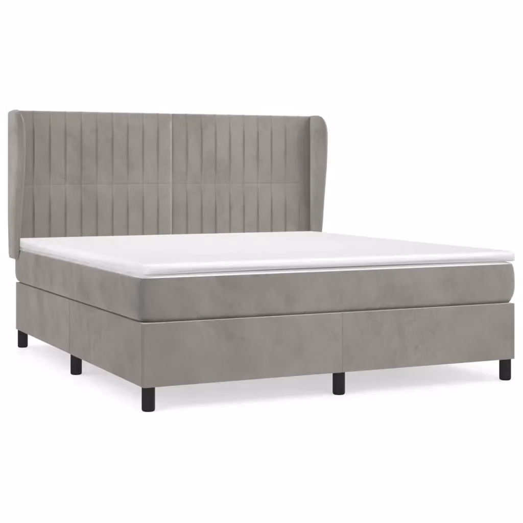 Giroletto a Molle con Materasso vidaXL in Velluto Grigio Chiaro e Bianco L/P/H: 180 x 200 x 128 cm – 2