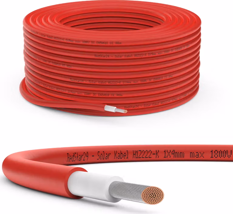 Cavo solare 4mm² Cavo solare Cavo fotovoltaico per impianti fotovoltaici Rame 5m-100m Rosso 5m