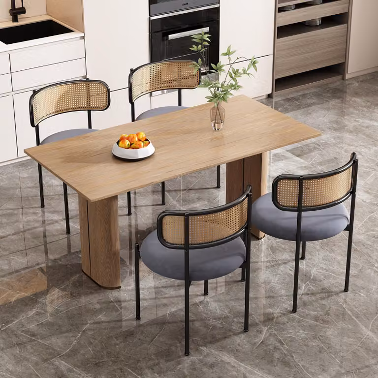 Sedia da pranzo - Sedia - Sedia a conchiglia - Sedia da cucina - Arredamento - Set da 2 - Struttura in bambù - Imbottitura morbida - Grigio