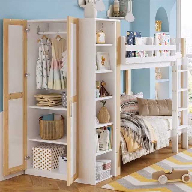 Letto a castello con funzione contenitore in legno massello e MDF 90x200 cm