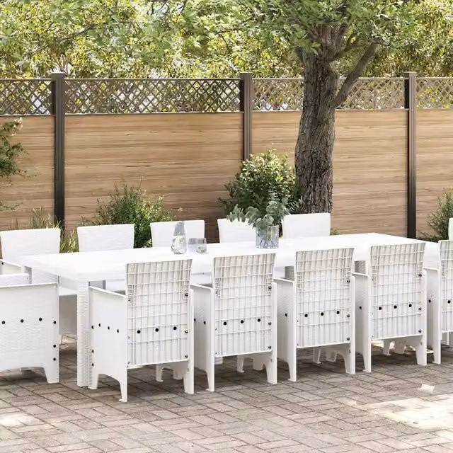 Set da Pranzo per Giardino 13 pz Bianco Poly Rattan 3378622