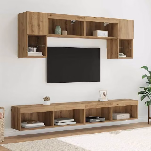 Mobile Porta TV con LED 6 pz-Credenza per TV Rovere artigianale 928643