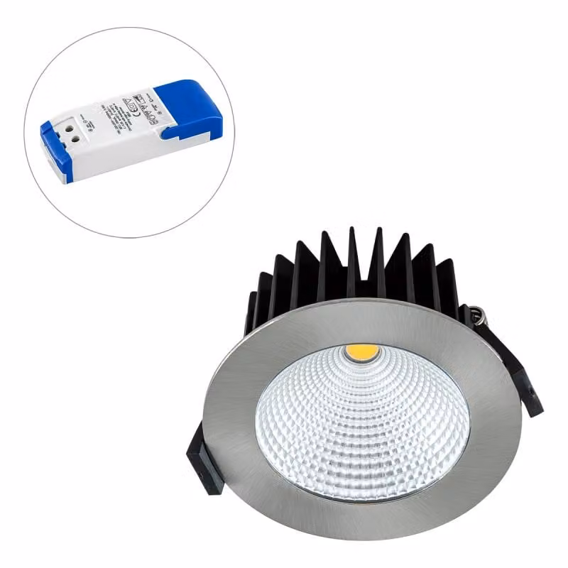 EVN LED da incasso a soffitto, rotondo, cromato satinato, IP44, 10 W, 3000 K, 650 lm, dimmerabile, diametro di incasso 85 mm