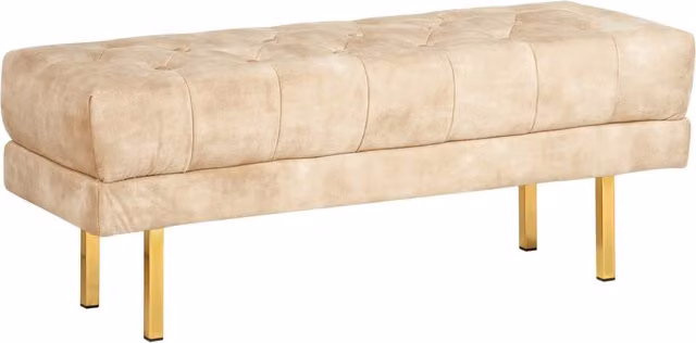 Panca Beliani in Velluto Beige con Gambe in Metallo Oro per Camera da Letto e Soggiorno L: 150 cm, H: 44 cm, P: 40 cm