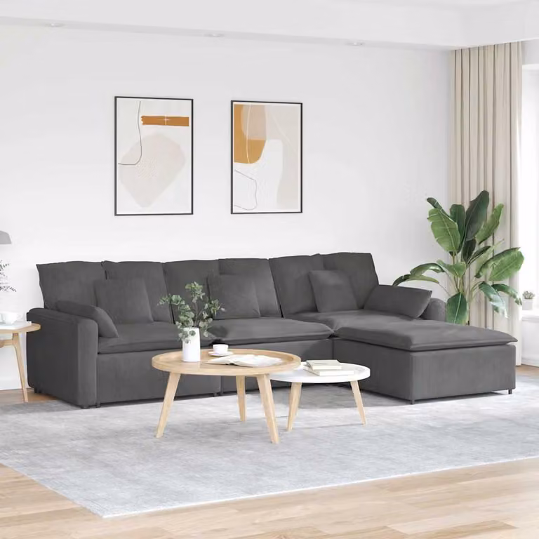 vidaXL Divano Modulare a L in Velluto Grigio con Poggiapiedi e Cuscini