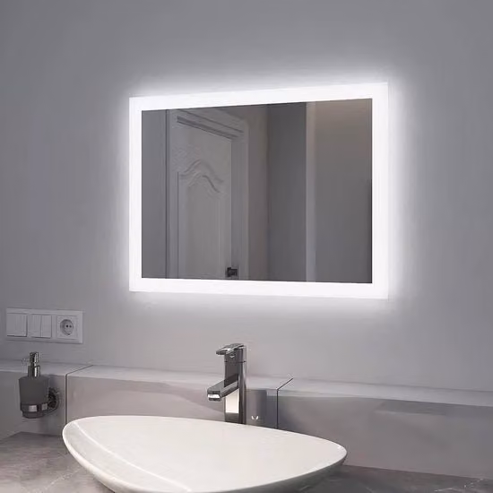 Specchio da bagno illuminato LED 45x60 cm con interruttore a pulsante e anti-condensazione