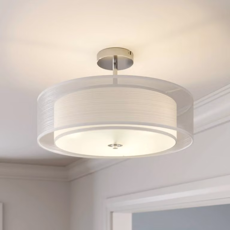 Plafoniera soffitto PIKKA Lindby, dimmerabile, Bianco / Opale, Soggiorno / Sala da pranzo, Tessuto / Stoffa / Seta, Moderno, Plafoniera