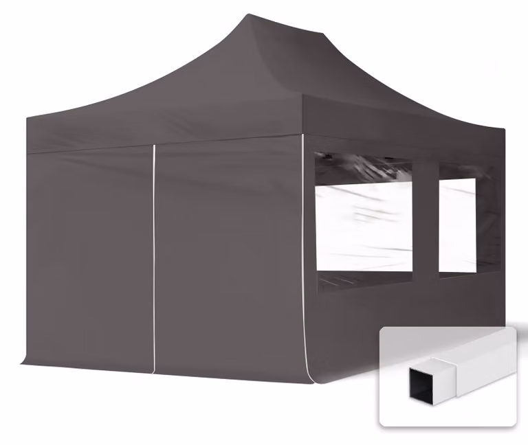 TOOLPORT 3x4,5m gazebo pieghevole con laterali (finestre panoramiche), ECONOMY acciaio, grigio scuro
