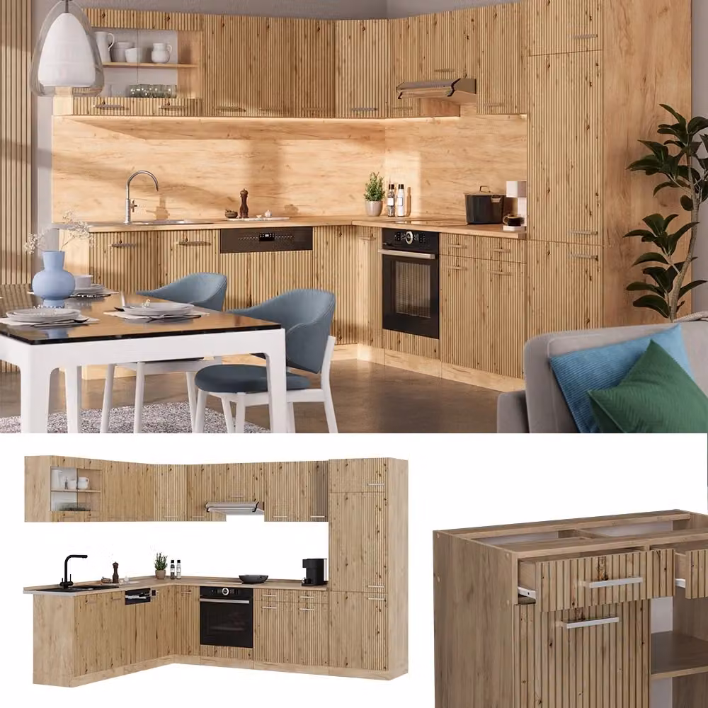 Cucina angolare completa R-Line Vicco in rovere e antracite, L 287 cm x P 227 cm – 2