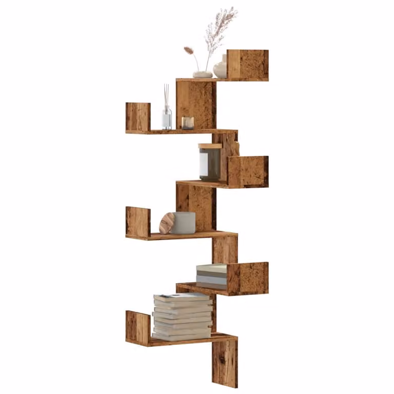 Scaffale Angolare da Parete vidaXL in Legno Antico Marrone L/P/H: 45 x 45 x 147 cm