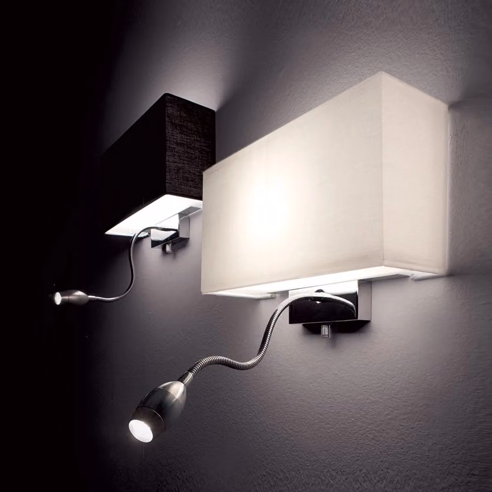 Applique Moderna Hotel IDEAL LUX in Metallo Bianco e Cromo con 2 Luci E27 e LED 1,5W regolabile – 2