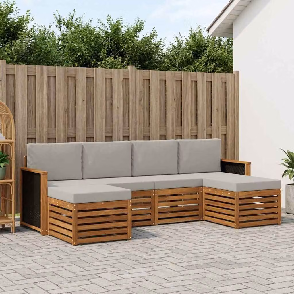 Set di divani da esterno a L vidaXL in legno di acacia con cuscini, beige e grigio