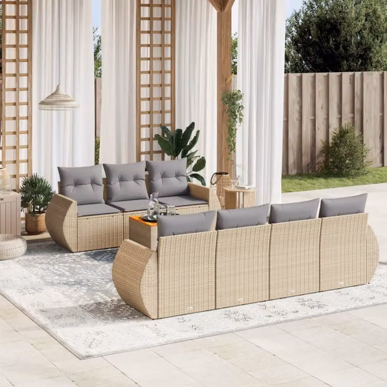 vidaXL Set Divano da Giardino 8 pz in Polyrattan con Cuscini Beige e Tavolino da Caffè