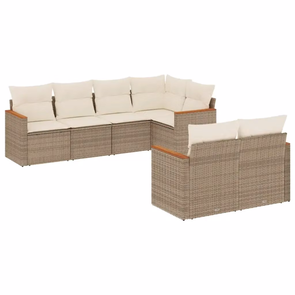 Set di divani da giardino vidaXL in rattan con 7 pezzi e cuscini beige e bianchi con struttura in acciaio verniciato a polvere – 2