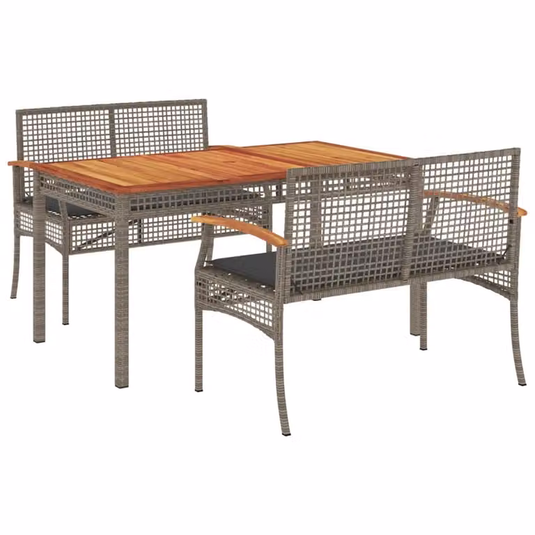 Set da Pranzo da Giardino 3 pz con Cuscini in Polyrattan Grigio