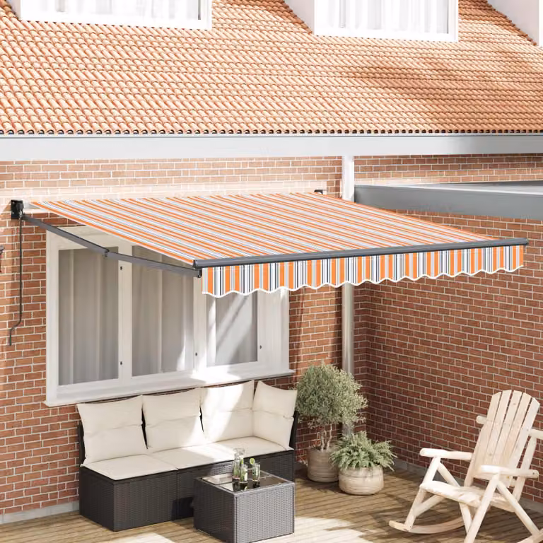Tenda retrattile vidaXL multicolore con bracci pieghevoli in alluminio e tessuto in poliestere, L: 350 cm, P: 250 cm