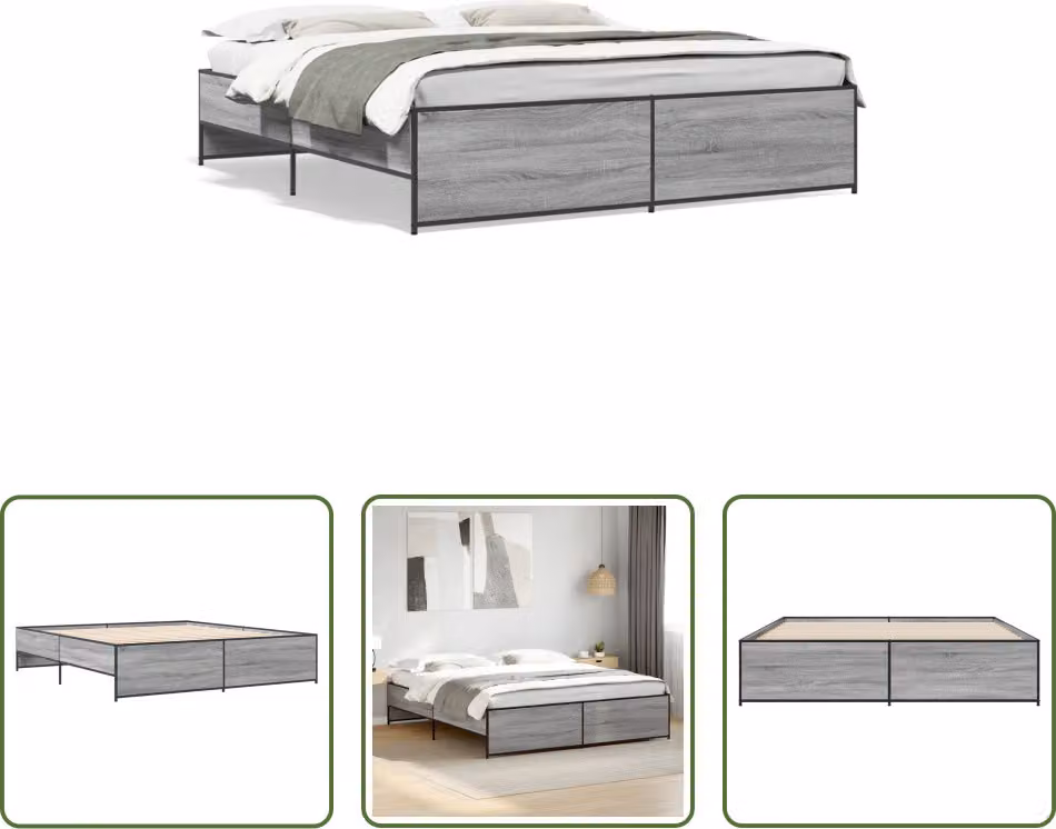 The Living Store Struttura letto grigio Sonoma 180x200 cm in legno e metallo