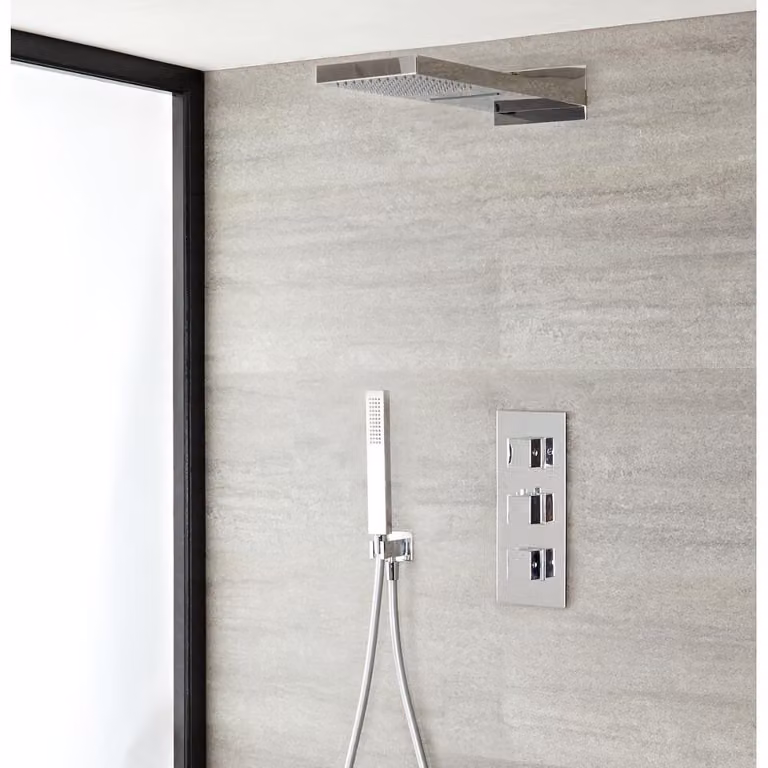 Doccia Termostatica con Soffione Pioggia - Cascata e Doccetta - Comfort totale - Design Moderno - Kubix