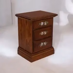 Comodino KIVIO in legno di pino decorato a mano con motivo floreale, colore marrone antico – 2