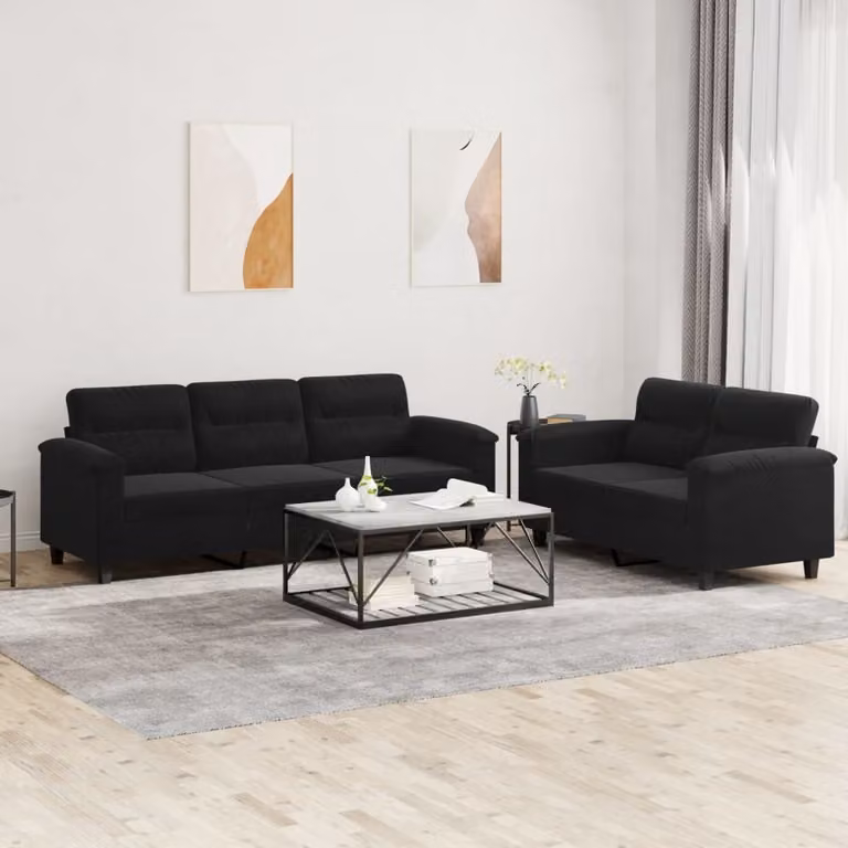 Maison Exclusive - Set divano a 2 posti con cuscini, tessuto in microfibra nero