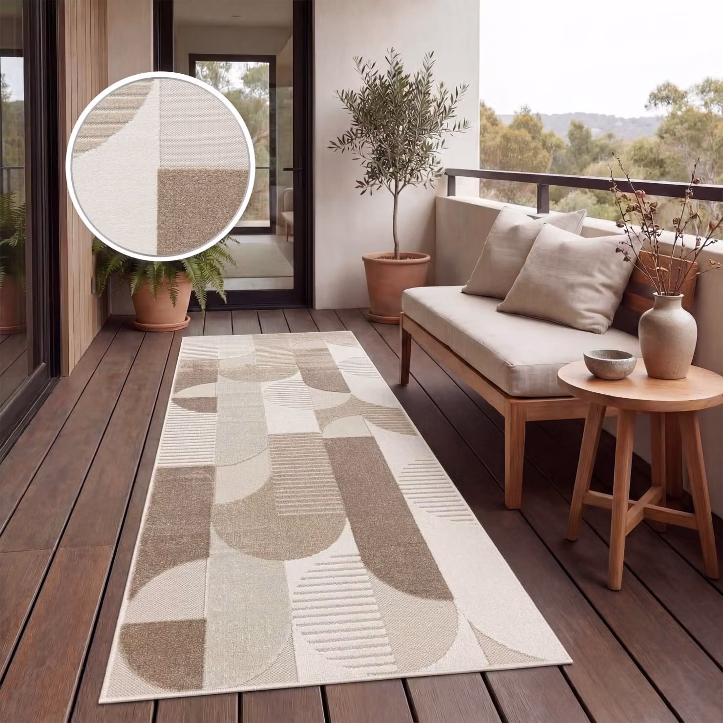 Tappeto geometrico boho per interni ed esterni Cotara beige e marrone L: 100 cm, P: 60 cm – 4