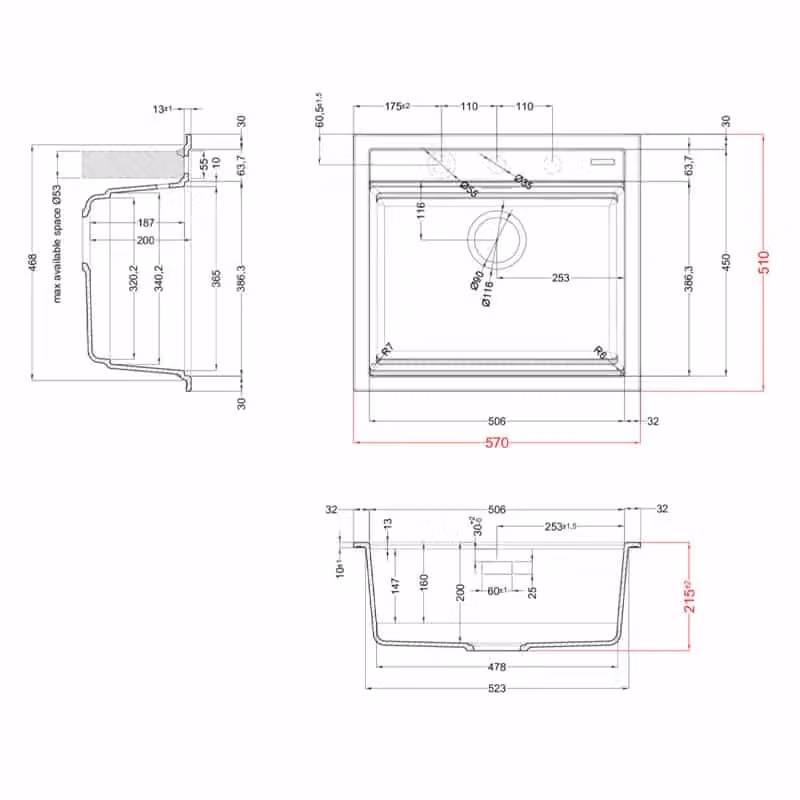 Lavello da incasso Elleci Best 105 con 1 vasca in Granitek colore Avena L: 57 cm, P: 51 cm – 2