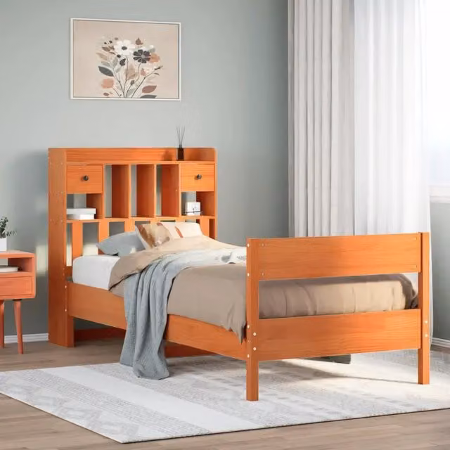 Letto Libreria vidaXL in Legno di Pino Massiccio Marrone Cera L: 100 cm, P: 200 cm