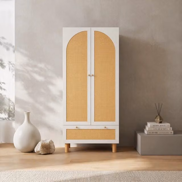 Armadio guardaroba con ripiani regolabili; barra appendiabiti e cassetto; 85;5 x 52 x 180;5 cm; bianco