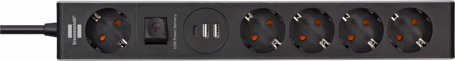 brennenstuhl® 1159780615 Presa multipla - 5 vie, 1,5 m, nero, 1x perm., 4 On/Off, 2x USB, 1x USB C PD