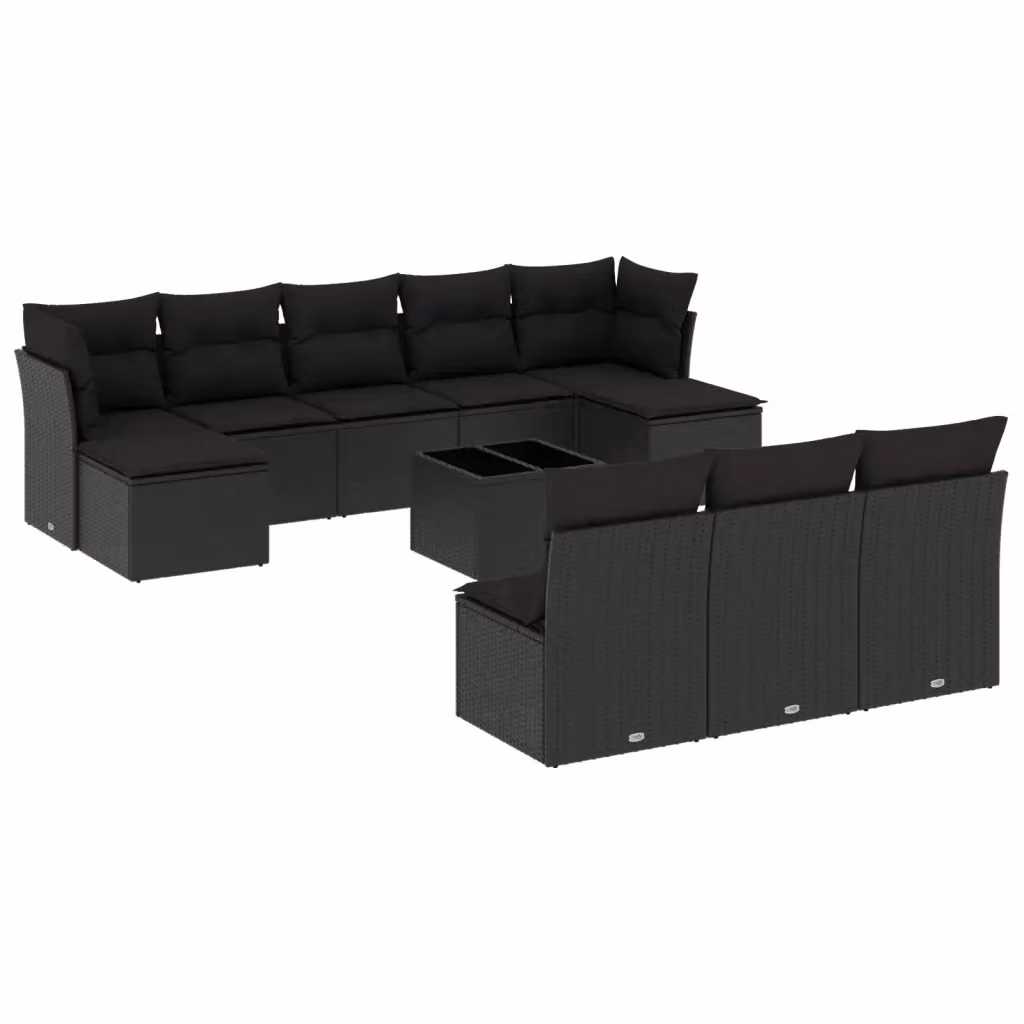 vidaXL Set Divani da Giardino 11 pz a Forma a U con Cuscini e Tavolino Nero – 2