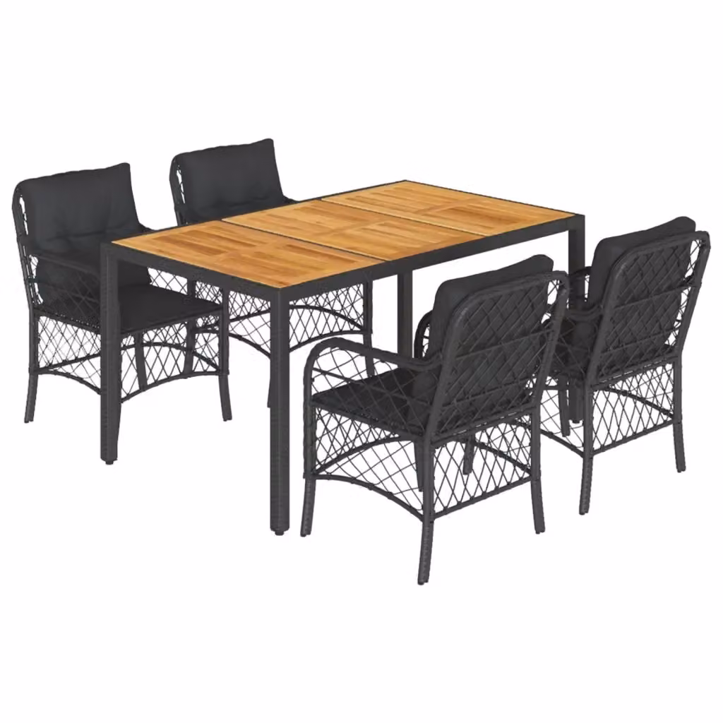 Set da pranzo da giardino vidaXL in legno di acacia oliato e polyrattan nero con 5 pezzi – 2