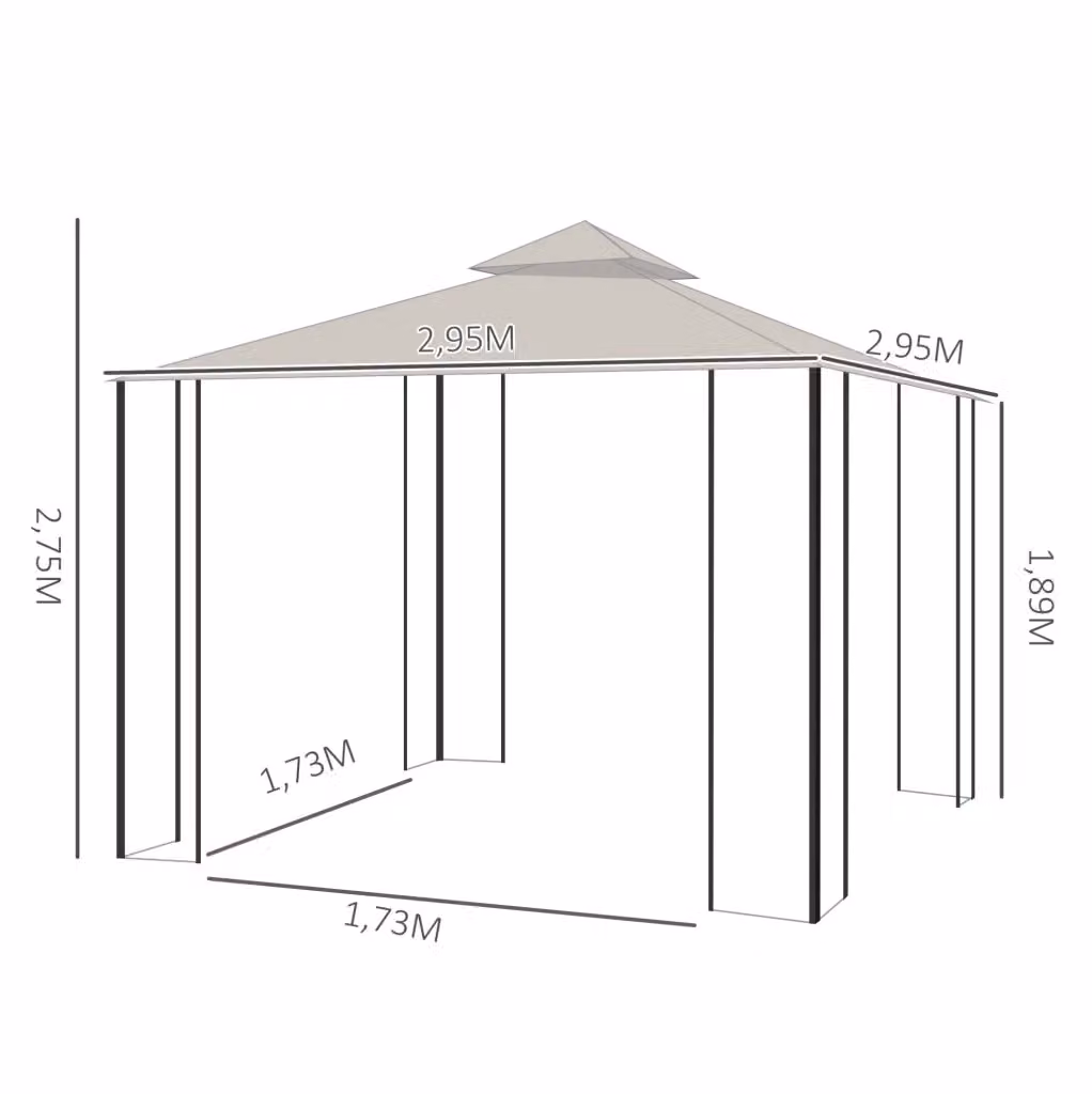 Gazebo da giardino beige con doppio tetto e zanzariere L/P/H: 295 x 295 x 275 cm – 2