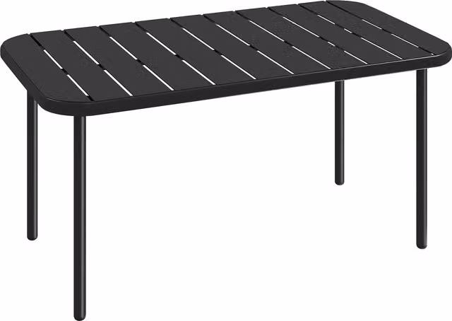 Tavolino da esterno Outsunny rettangolare in metallo nero opaco con piano a doghe resistente alle intemperie – 1