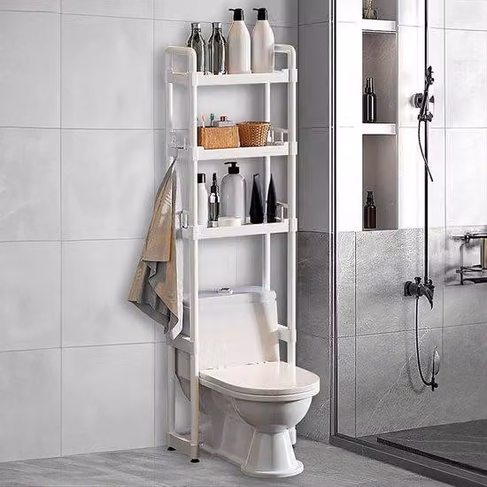 Famanu, ripiano per bagno con 4 ganci - Bianco