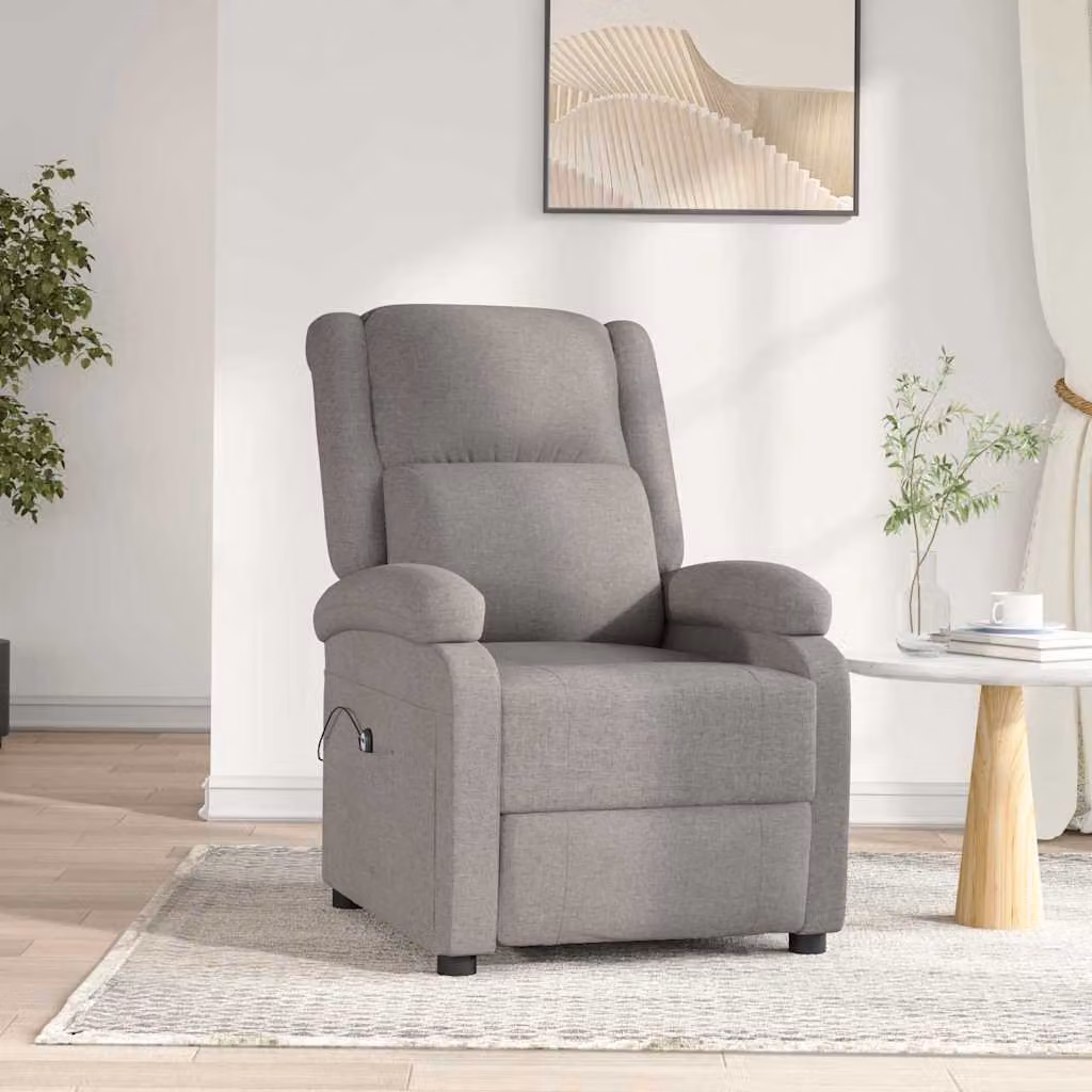 Poltrona elettrica reclinabile relax vidaXL in tessuto beige e grigio con braccioli e struttura moderna