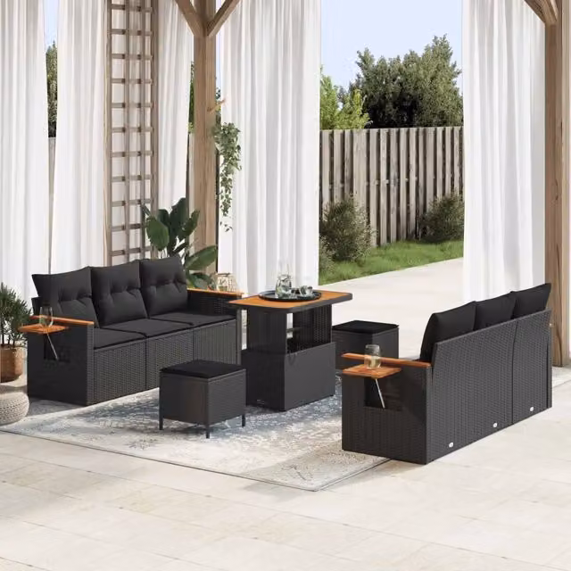 Set Divano da Giardino 9 pz 8-Numero di posti Nero 3363129
