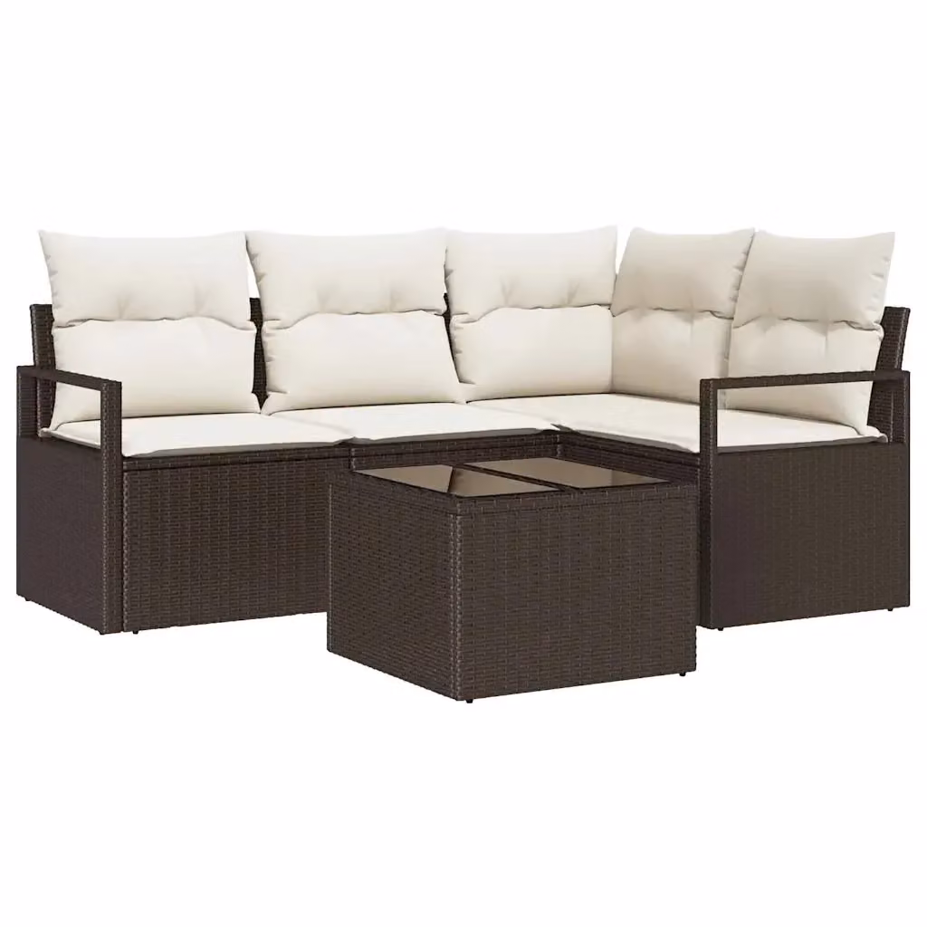 Set di divani da giardino vidaXL 5 pezzi in rattan marrone con cuscini e tavolino da caffè – 2