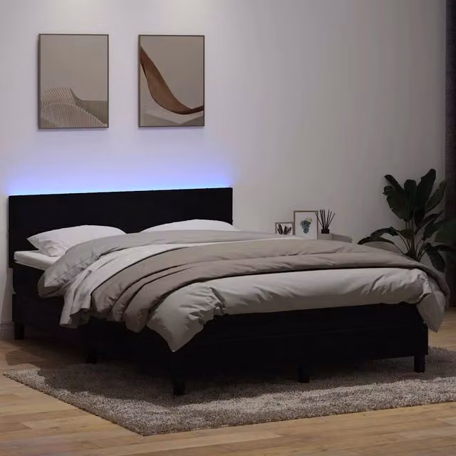 Letto a molle con materasso vidaXL in velluto nero con illuminazione LED e porta USB L/P/H: 160 x 200 x 213 cm