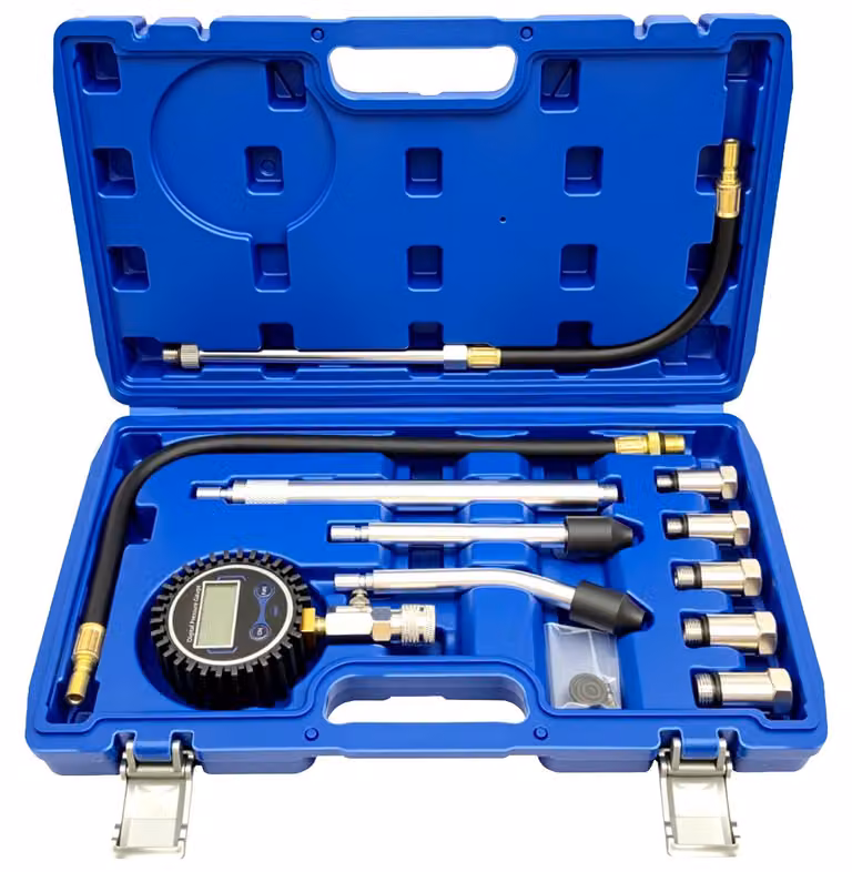 Tester digitale per la compressione dei motori automobilistici, con display LCD, range da 10 a 250 psi, set completo di 11 elementi