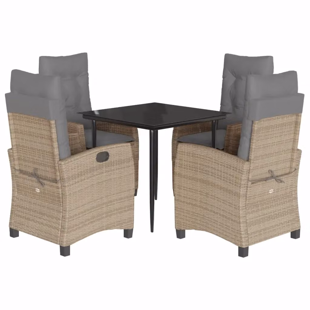 Set Pranzo da Giardino vidaXL 5 pz in Polyrattan con Cuscini Beige Misto e Tavolo in Vetro – 2