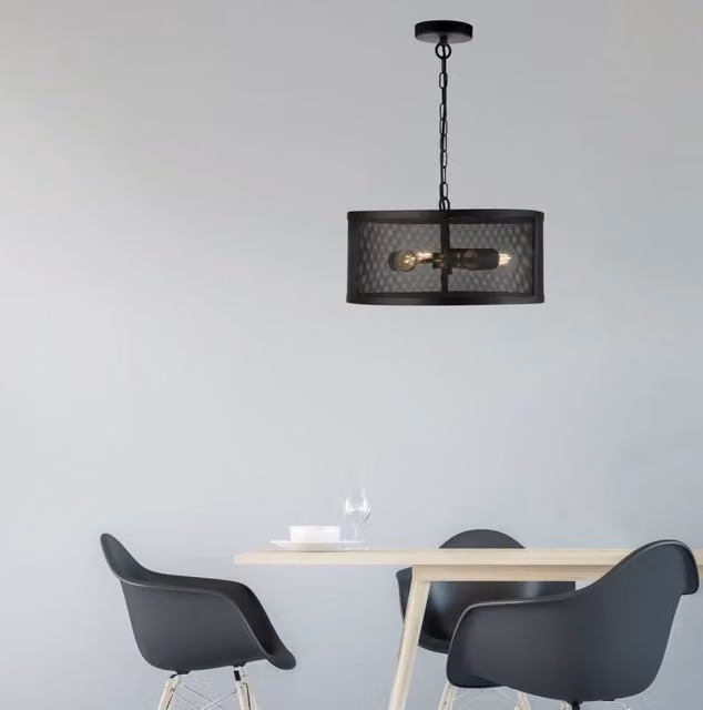 Lampadario a sospensione Searchlight in metallo stile scandinavo con 3 luci E27, disponibile in nero o oro/ottone – 1