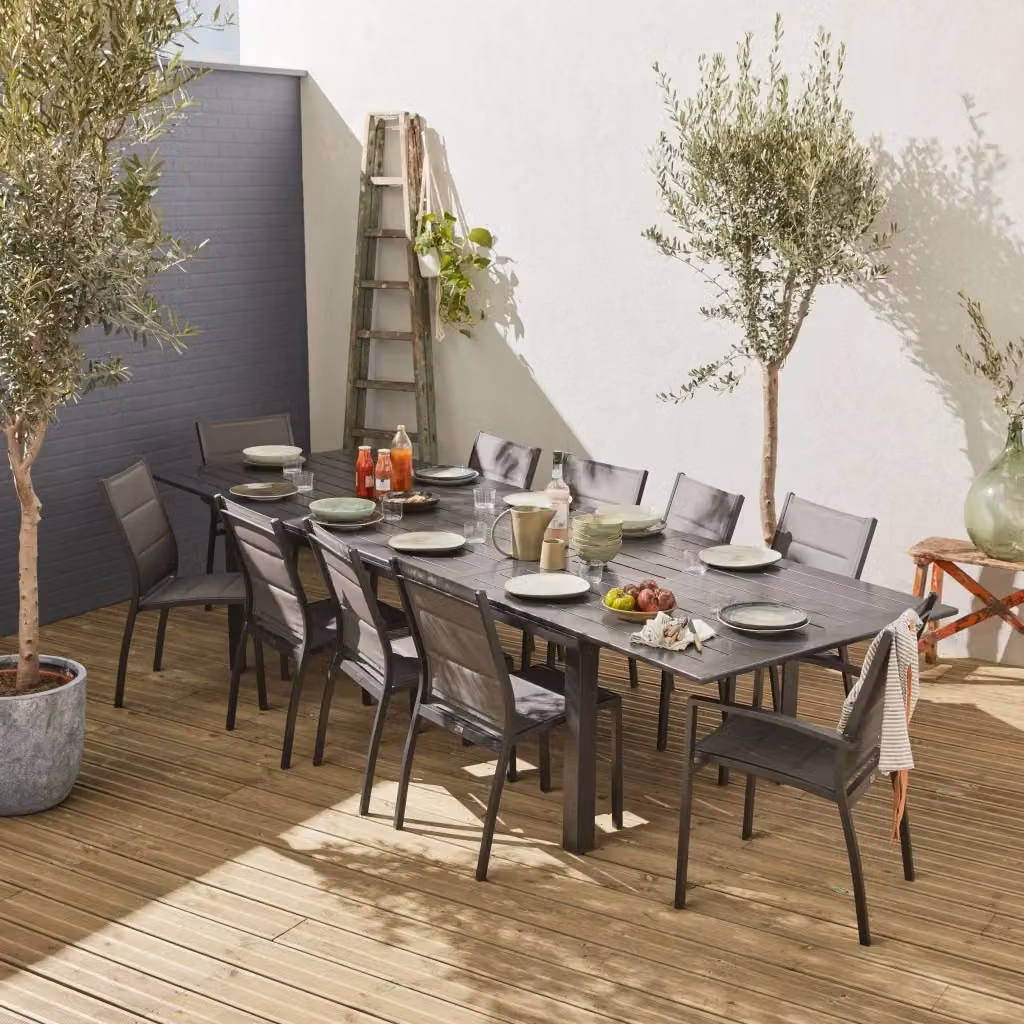 Set tavolo da giardino allungabile Sweeek in alluminio antracite con 10 sedie – 2