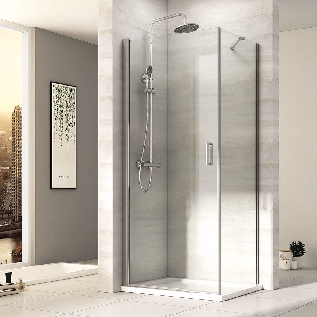 Cabina doccia EMKE 90 x 80 x 195 cm Porta a battente per nicchia Rivestimento Nano Parete doccia Porta a battente Porta doccia Parete laterale Ingresso angolare