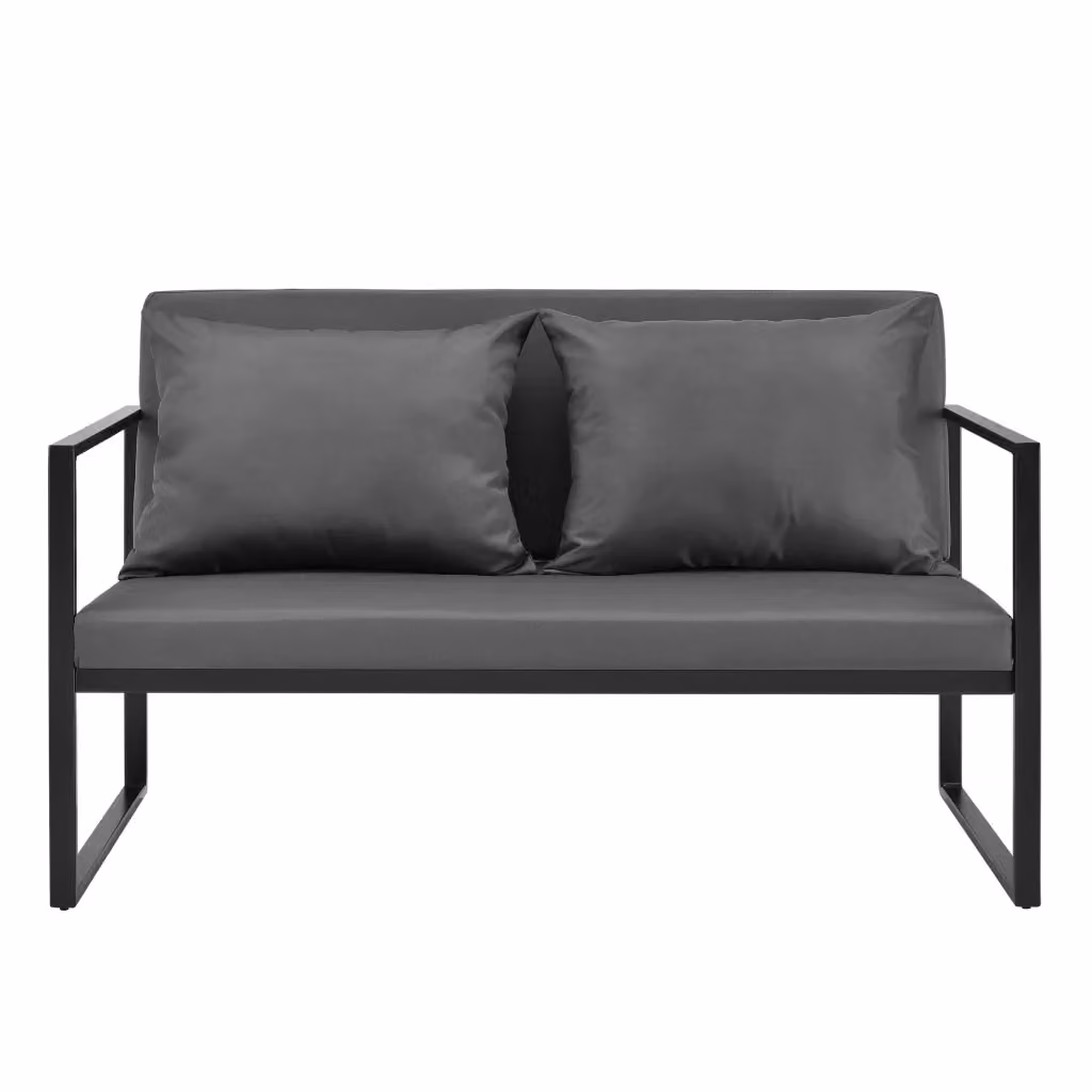 Divano da giardino moderno casa.pro con cuscini in poliestere resistente ai raggi UV, colore nero e grigio, L/P/H: 114 x 70 x 60 cm – 2