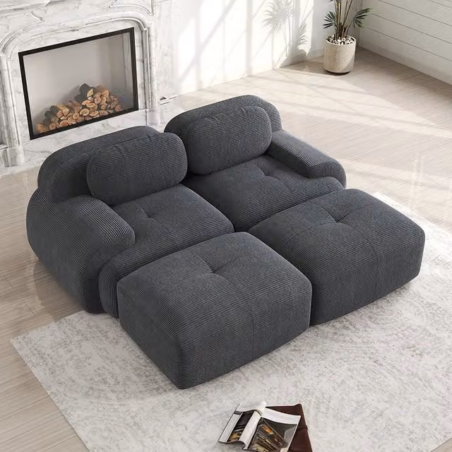 Divano 2 posti con chaise longue - Xylo - Velluto costato, antiscivolo, ergonomico, grigio