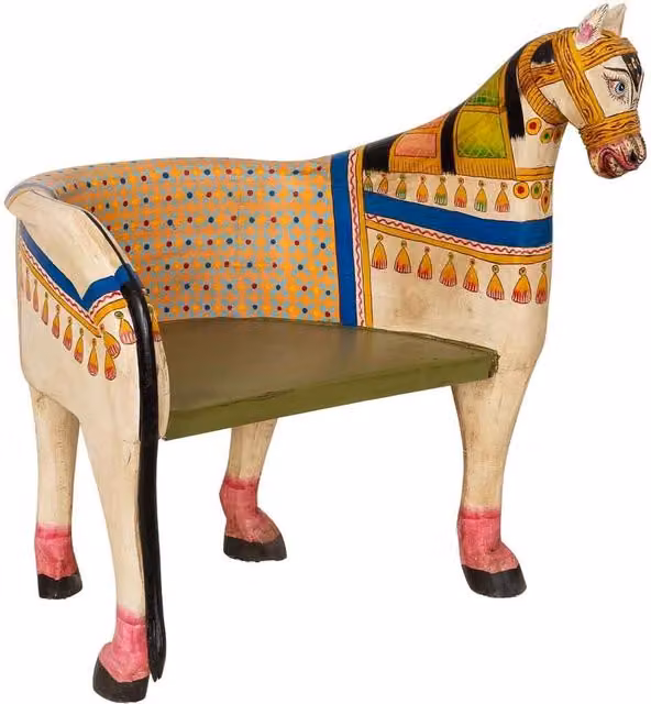 Panca artigianale in legno multicolore, 93x69x98h cm